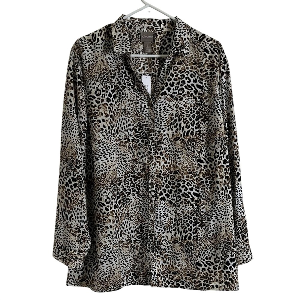 Chico's Alluring Animal Silky Chic Tunic‎ Top Blouse Classic Camel size 3/XL NWT